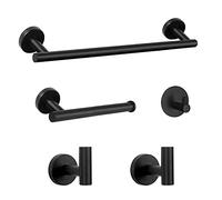 NearMoon Ensemble de matériel de Salle de Bain 5 pièces en Acier Inoxydable SUS 304 épais Comprenant Une Barre à Serviette de 40,6 cm + Un Porte-Papier Toilette + 3 Crochets multifonctionnels (Noir