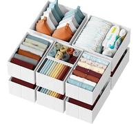NEATERIZE Lot de 12 organisateurs tiroir polyvalents pour vêtements et accessoires - Blanc/Gris - Toile, lin, tissu