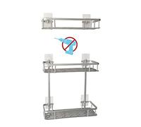 NeaTi Etagère de Douche ou Salle de Bain Murale rectangulaire 3 Niveaux en Aluminium (ANTIROUILLE) avec Montage sans PERCAGE et Forage. Rangement Tablette pour shampoing et Savon
