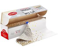 Neatiffy Lot de 12 nappes jetables en plastique de 137 cm x 30 m pour tables rectangulaires, rondes, carrées, pour fête, banquet, équivaut à 12 paquets de pique-nique (pois blancs, dorés)