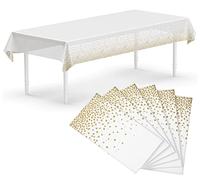 Neatiffy Lot de 6 nappes en Plastique jetables/réutilisables pour Pique-Nique/fête/Banquet (Pois Blancs dorés)