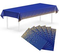 Neatiffy Lot de 6 nappes en Plastique jetables/réutilisables pour Pique-Nique/fête/Banquet (Pois Bleus dorés)