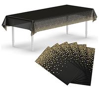Neatiffy Lot de 6 nappes en Plastique jetables/réutilisables pour Pique-Nique/fête/Banquet, Pois Noire dorés