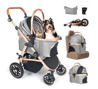 Neatki Poussette 3 en 1 pour animaux de compagnie - Poussette pour chiens et chats de petite et moyenne taille jusqu'à 22,7 kg, avec transporteur/siège auto amovible, pliable et légère, coussin
