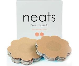 NEATS 20 Cache-tétons en Satin + 1 Paire Sexy en Cœur - Soutien-Gorge Autocollant, Hypoallergénique et Jetable, Pétales de Poitrine en Satin, Cache-tétons Invisibles, Nude