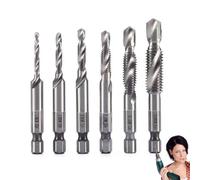 Neattidyly 3 in 1 Spiral Tap Hex Shank Drill Bit Set, M3-M10 Size Professional Thread Tap Drill Bit Set for Quick Change Impact Drivers (SIiver long)