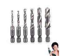 Neattidyly 3 in 1 Spiral Tap Hex Shank Drill Bit Set, M3-M10 Size Professional Thread Tap Drill Bit Set for Quick Change Impact Drivers (SIiver short)