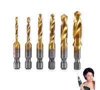 Neattidyly 3 in 1 Spiral Tap Hex Shank Drill Bit Set, M3-M10 Size Professional Thread Tap Drill Bit Set for Quick Change Impact Drivers (Gold short)