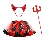 NEAWEALY Costume de chauve-souris pour enfant fille - Costume d'Halloween - Carnaval - Cosplay - Jupe en tulle - Serre-tête Magic Stick - Rouge - 4-6 ans