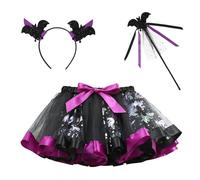 NEAWEALY Costume de chauve-souris pour enfant fille - Jupe en tulle - Serre-tête Magic Stick - Costume d'Halloween - Carnaval - Aubergine 6-8 ans