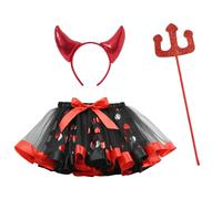 NEAWEALY Costume de chauve-souris pour enfant fille - Jupe en tulle - Serre-tête Magic Stick - Costume d'Halloween - Carnaval - Rouge foncé - 6-8 ans