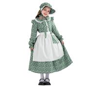 NEAWEALY Costume de pionnier - Robe de prairie coloniale pour fille - Robe à fleurs - Avec tablier et capot - Vert - 5-6 ans