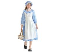 NEAWEALY Robe de soubrette Pioneer pour fille - Tenue coloniale - Robe de prairie victorienne et d'Halloween - Bleu clair - 9 à 10 ans