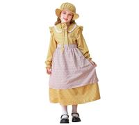 NEAWEALY Robe de soubrette victorienne pour fille - Tenue coloniale pionnière - Robe de prairie pour Halloween - Jaune - 9 à 10 ans