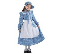 NEAWEALY Robe de soubrette victorienne pour fille - Tenue coloniale pionnière - Robe de prairie pour Halloween - Bleu - 9 à 10 ans