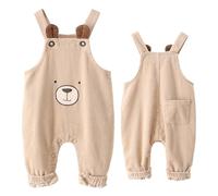 NEAWEALY Salopette en velours côtelé pour bébé garçon et fille - Sans manches - Salopette en velours côtelé - 12 mois - 5 ans, Beige/ours, 18-24 mois
