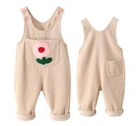 NEAWEALY Salopette en velours côtelé pour bébé garçon et fille - Sans manches - Salopette en velours côtelé - 12 mois - 5 ans, Beige/fleur, 18-24 mois