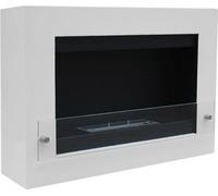 Nebraska Cheminée murale à l'éthanol, blanc, H : 54 cm x L : 78 cm x P : 16,5 cm, durée de combustion jusqu'à 6 heures, avec façade en verre, 1,5 kW