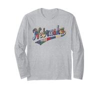 Nebraska Patchwork Script Cute Feminine State Womens Girls Manche Longue