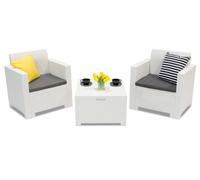 Nebraska Terrace Box 2 ensemble poly rotin blanc avec coffre Bica