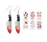 NebulaGlam 12 Pièces Costume d'Halloween pour Femme, Costume de Boucher D'halloween, Costume de Mariée Zombie, Boucles d'oreilles d'horreur, Gants, Chaussettes, Tatouages Temporaires