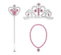 NebulaGlam 3 Pièces Princesse Dress Up Accessoires, Princesse Accessoires pour Costume d'Elsa, Gants/Diadème/Baguette Magique pour Cosplay Party d'anniversaire, 3-12 Ans (Rose)
