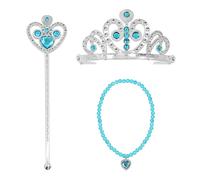 NebulaGlam 3 Pièces Princesse Dress Up Accessoires, Princesse Accessoires pour Costume d'Elsa, Gants/Diadème/Baguette Magique pour Cosplay Party d'anniversaire, 3-12 Ans (Bleu)