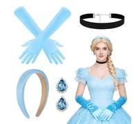 NebulaGlam 4 Pieces Accessoires de Costume de Cendrillon, Accessoires Costume de Princesse Bleue, Kit de Deguisement Princesse, Accessoires pour Costume de Princesse, pour Carnavals et Fêtes à Thème
