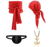NebulaGlam 4pcs Pirate Accessoire, Deguisement Pirate Unisexe, Ensemble d'accessoires de Pirate, Accessoires de Costume de Pirate pour La Fête d'anniversaire De Pirate, Halloween Carnaval (Rouge)