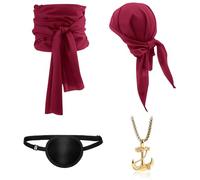 NebulaGlam 4pcs Pirate Accessoire, Deguisement Pirate Unisexe, Ensemble d'accessoires de Pirate, Accessoires de Costume de Pirate pour La Fête d'anniversaire De Pirate, Halloween Carnaval (Bordeaux)