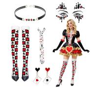 NebulaGlam 5PCS Accessoires Deguisement Reine de Coeur, Ensemble de Costume de La Reine Rouge, Costume de Reine de Cœur pour Femme, pour Carnaval Halloween Cosplay