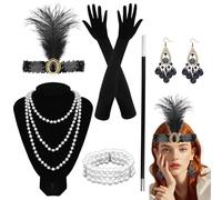 NebulaGlam 6 Pièces Accessoire Année 20 Femme Gatsby Costume Set Accessoires Charleston Année 20 pour la Mascarade Halloween NoëL Carnaval