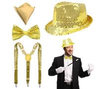 NebulaGlam Accessoires à Paillettes pour Homme, Accessoires Disco Paillette Set Année 70, Deguisement Disco Accessoire, pour Soirées Rave, Spectacles de Jazz, Hip-hop, Danse (Doré)