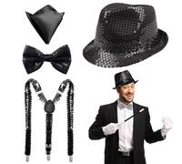 NebulaGlam Accessoires à Paillettes pour Homme, Accessoires Disco Paillette Set Année 70, Deguisement Disco Accessoire, pour Soirées Rave, Spectacles de Jazz, Hip-hop, Danse (Noir)