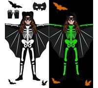 NebulaGlam Costume Halloweens Squelette Enfants, Deguisement Halloween Enfants, Combinaison Lumineuse en os de Squelette, Costume de Squelette Brillent in Nuites pour Fête Halloween (120cm)