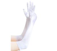 NebulaGlam Gant de Soirée Femme, Gant Long Satin, Année 1920 Style Classique pour Mariage Soirée Opéra Taille Élastique, Gants Sexy Femmes De Mariage De Bal Gants D'opéra (Blanc)