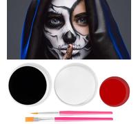 NebulaGlam Maquillage Halloween, Maquillage Halloween pour Visage Noir et Blanc, Kit Maquillage Halloween pour Carnaval Théâtre Cosplay Fantaisie Clown SFX, Noir(50g), Blanc (50g), Rouge (20g)
