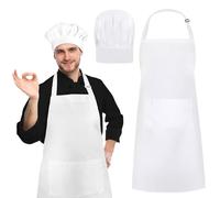 NebulaGlam Tablier de Cuisine Toque de Cuisinier Set, Blanc Tablier Réglable et Chapeau, Toque Cuisinier Tablier Blanc avec Deux Poches, pour Boulangers, Cuisines, Maisons, Restaurants, Hôtels