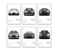 NebulaNova Affiche de Voiture JDM Voitures de Sport Japonaises Impression sur Toile Art Mural Classique en Noir et Blanc pour Garçons Décoration de Maison Chambre Bureau Dortoir (6 Pièces 20 x 30 cm