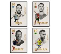 NebulaNova Lot de 4 posters Ronaldo Superstar de football Messi, Neymar et M bape Messi Impression d'art, Poster de célébrités de sport, pour le salon, décoration d'intérieur 40 x 60 cm