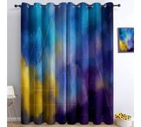 Nébuleuse Spatiale Lot De 2 Rideaux Occultant Triangles Et Cercles Géométriques Rideau à Oeillets, Bleu Violet Salon Rideaux Isolation Thermique Occultants pour Chambre Salon Bureau L 140 X H 245 cm