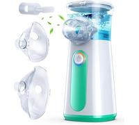 Nebulisateur Inhalateur Pour Enfants et Adultes - Silencieuse Aerosol Medical, Le taux d’Atomisation est Réglable, 2 Embout Buccal et Masque, La Batterie dure Longtemps, Chargement USB-C(Vert)