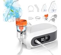 Nebulisateur Portable pour Adultes et Enfants, Nebulisateur à Ultrasons à Compresseur Silencieux Inhalateur avec Affichage Numérique e Minuterie Aerosol Bebe avec 2 Masques et Embout Buccal (Gris)