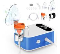 Nébuliseur à Compresseur,Ultrasonic Inhalateur Vapeur à affichage numérique LED électriques Aérosol Portable Nébuliseur Inhalateur,Traitement des Maladies Respiratoires Telles Adultes (Blanc Bleu)