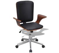 Nebuln Chaise de bureau pivotante avec cadre en bois de buisson et rembourrage en cuir synthétique, dossier ergonomique, réglable en hauteur, 5 roulettes, accoudoirs pour bureau, maison, lieu de