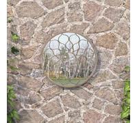 Nebuln Miroir de jardin rond - 60 x 3 cm - Cadre en fer couleur sable - Miroir mural décoratif pour jardin, terrasse et extérieur - Avec trou pré-percé pour un montage facile