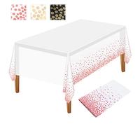NEBURORA 1 Pack Nappe de Fête Blanc et Or Rose Nappe en Plastique 137x274cm Doré Nappe Jetable Couverture de Table de Fête Rectangulaire pour Pique-Nique, Baby Shower,Anniversaire