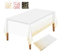 NEBURORA 1 Pack Nappe de Fête Blanche et Dorée Nappe en Plastique 137x274cm Doré Confettis Couverture de Table Jetable Couverture de Table de Fête Rectangulaire pour Pique-Nique,Anniversaire