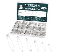 NEBURORA 600 pièces épingles de sûreté en Argent Assorties 6 Tailles différentes Petites et Grandes épingles de sûreté pour vêtements Bureau Couture Artisanat et Arts épinglage