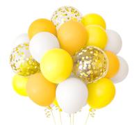 NEBURORA Kit d'arche de ballons jaunes 60 pièces Ballons confettis jaune pastel et blanc doré de 12 pouces avec rubans pour thème tournesol et abeille
